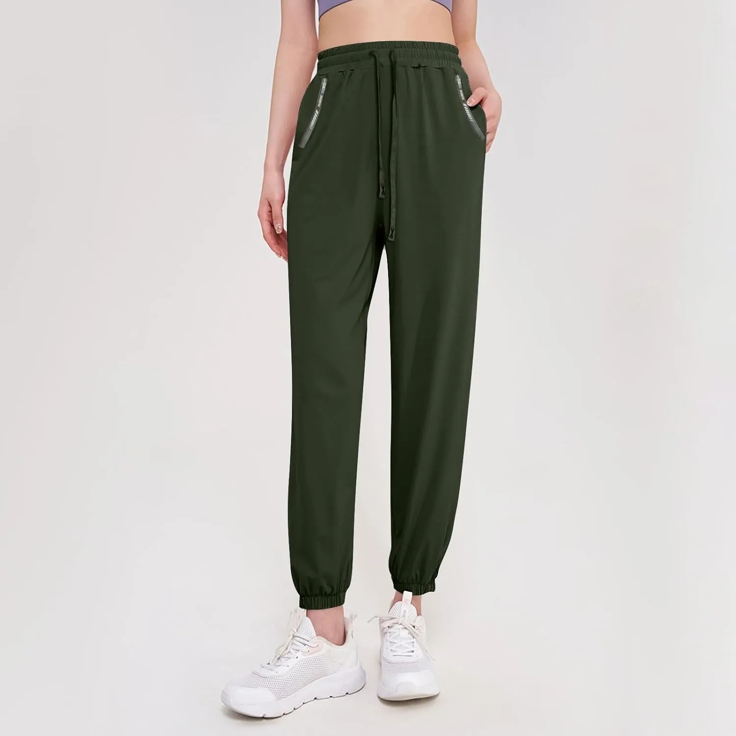 Beeswan Pants for Women Casual Loose Stretchy Work Pants Jogging Elastic Summer Solid Outfit Ankle-Length with Pockets