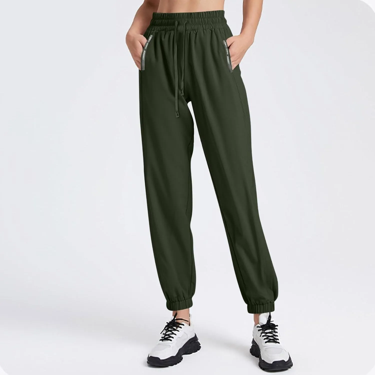 Beeswan Pants for Women Casual Loose Stretchy Work Pants Jogging Elastic Summer Solid Outfit Ankle-Length with Pockets