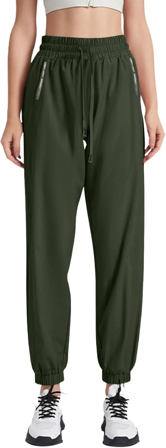 Beeswan Pants for Women Casual Loose Stretchy Work Pants Jogging Elastic Summer Solid Outfit Ankle-Length with Pockets