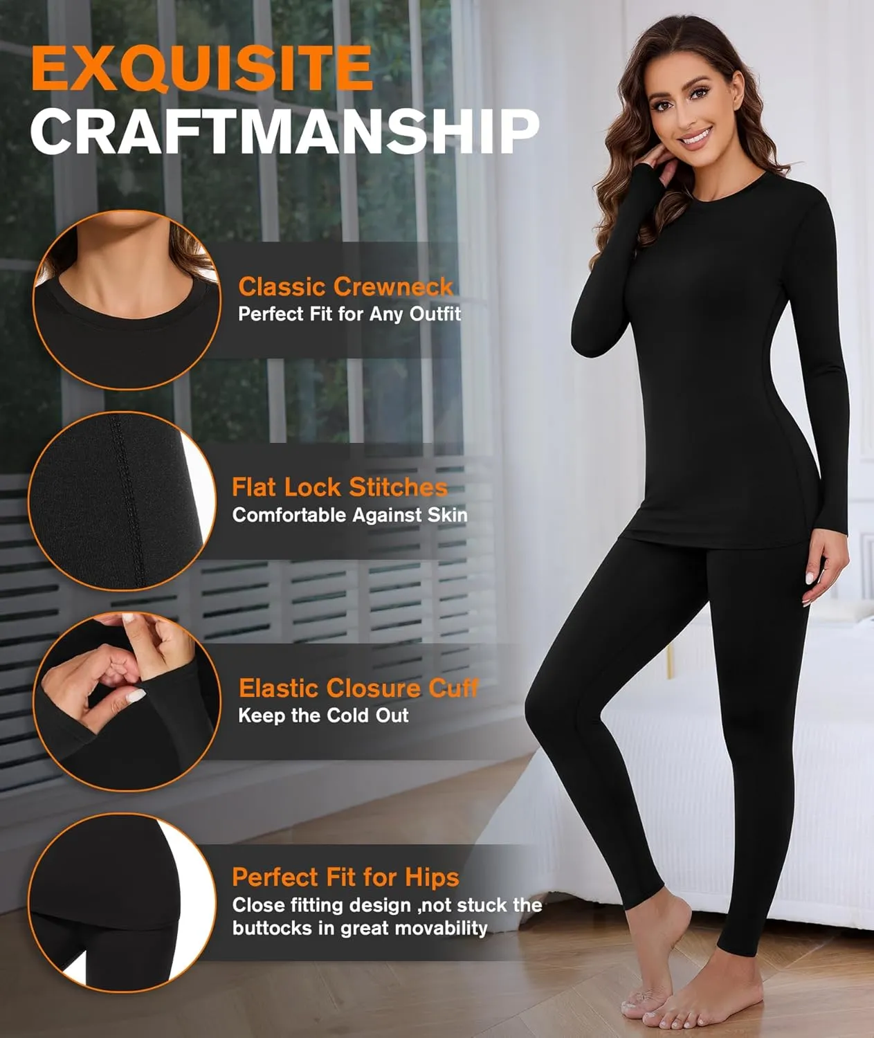 BESTENA Women’s Thermal Underwear Set, Soft Fleece Lined Long Underwear, Warm Base Layer Top and Bottom