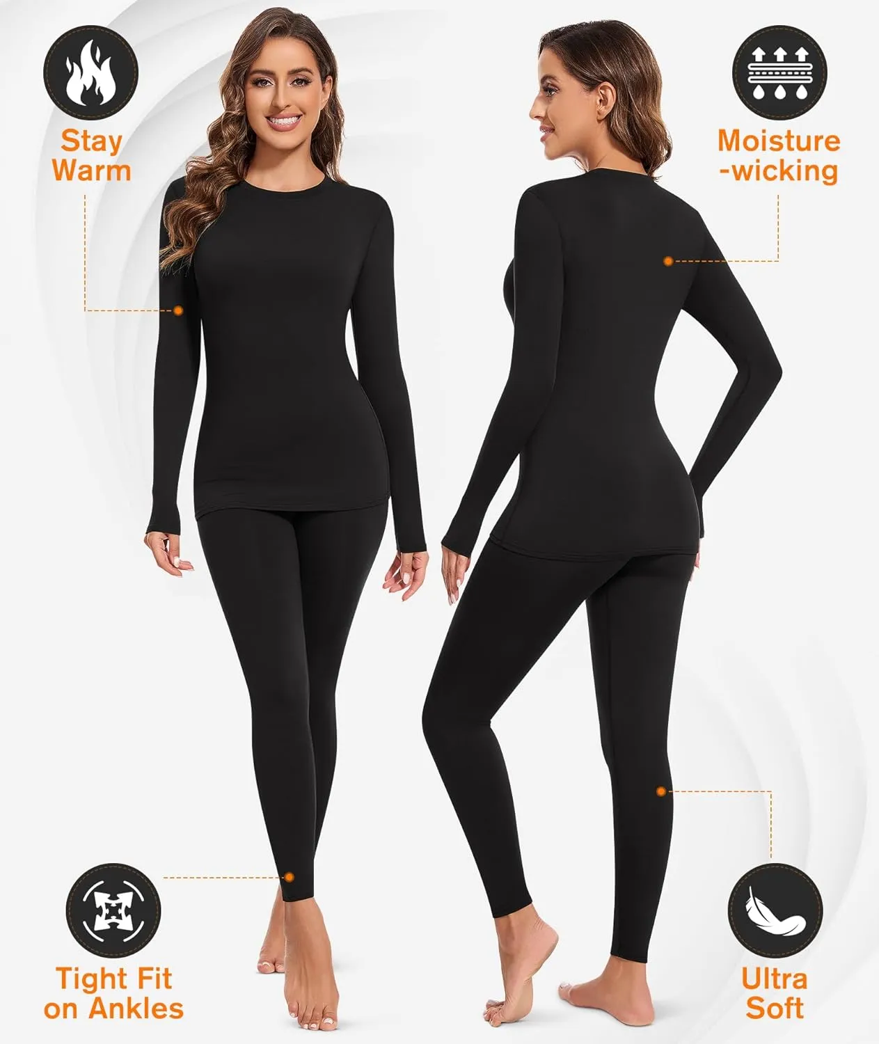 BESTENA Women’s Thermal Underwear Set, Soft Fleece Lined Long Underwear, Warm Base Layer Top and Bottom