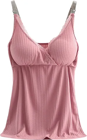Binmer Nursing Cami Tank Tops for Breastfeeding Women with Built in Bra Sleeveless V Neck Camisole Soft Comfy Pregnant Shirts