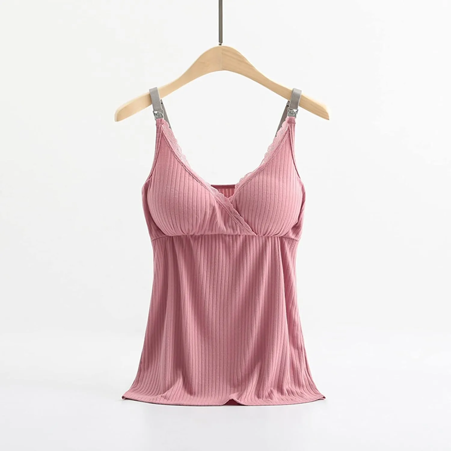 Binmer Nursing Cami Tank Tops for Breastfeeding Women with Built in Bra Sleeveless V Neck Camisole Soft Comfy Pregnant Shirts
