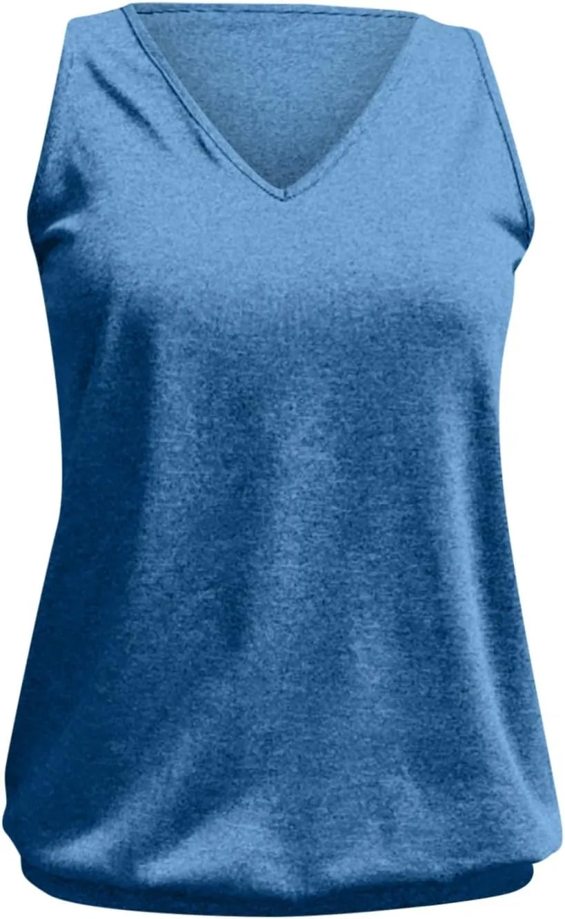 Binmer Womens Plus Size Tank Tops Summer Sleeveless V/Crewneck Pleated Front T-Shirts Casual Loose Fit Tunics Camis Vest