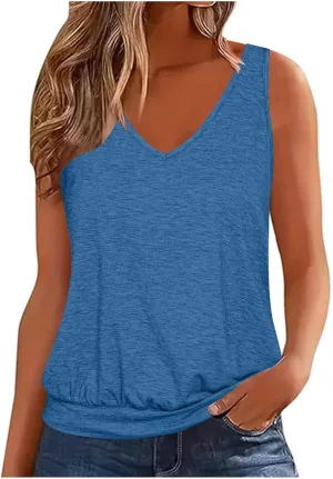 Binmer Womens Plus Size Tank Tops Summer Sleeveless V/Crewneck Pleated Front T-Shirts Casual Loose Fit Tunics Camis Vest
