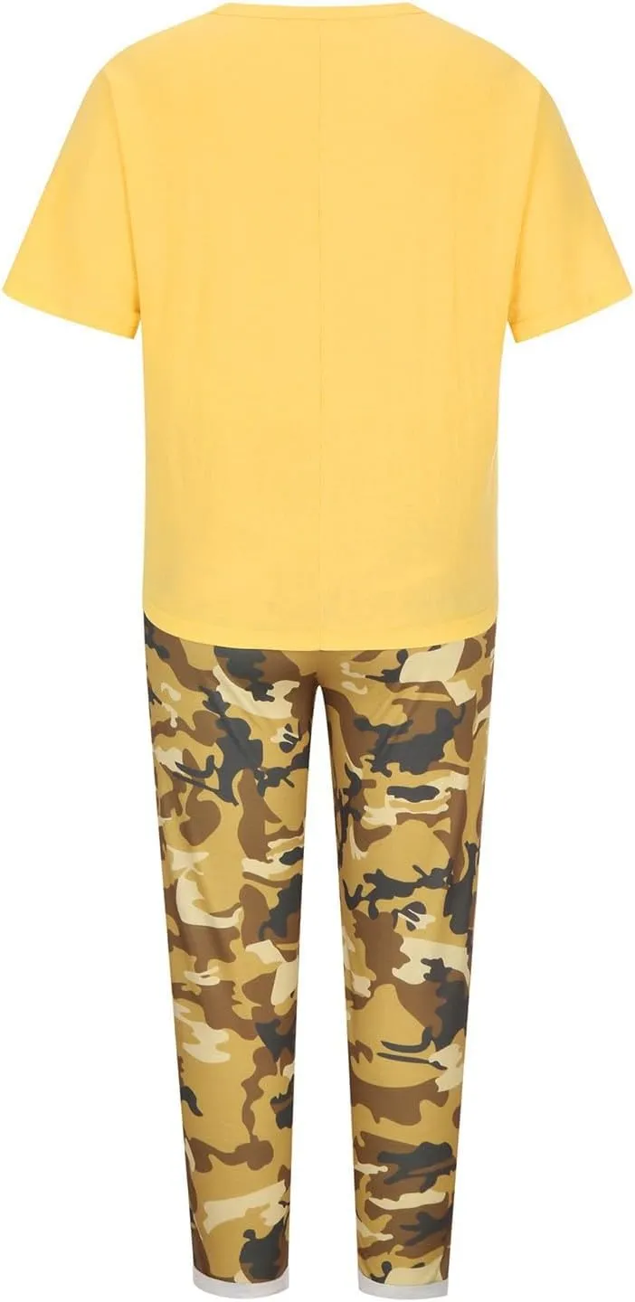 BOXIACEY Two Piece Sets for Women Linen Plus Size Vacation Outfits Camouflage Pants Sets Summer Outfits Lounge Sets