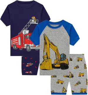 Boys Cotton Dinosaur Pajamas Kids Summer Shorts Space Pjs Toddlers Truck Sleepwear Sets 18Months-10Years