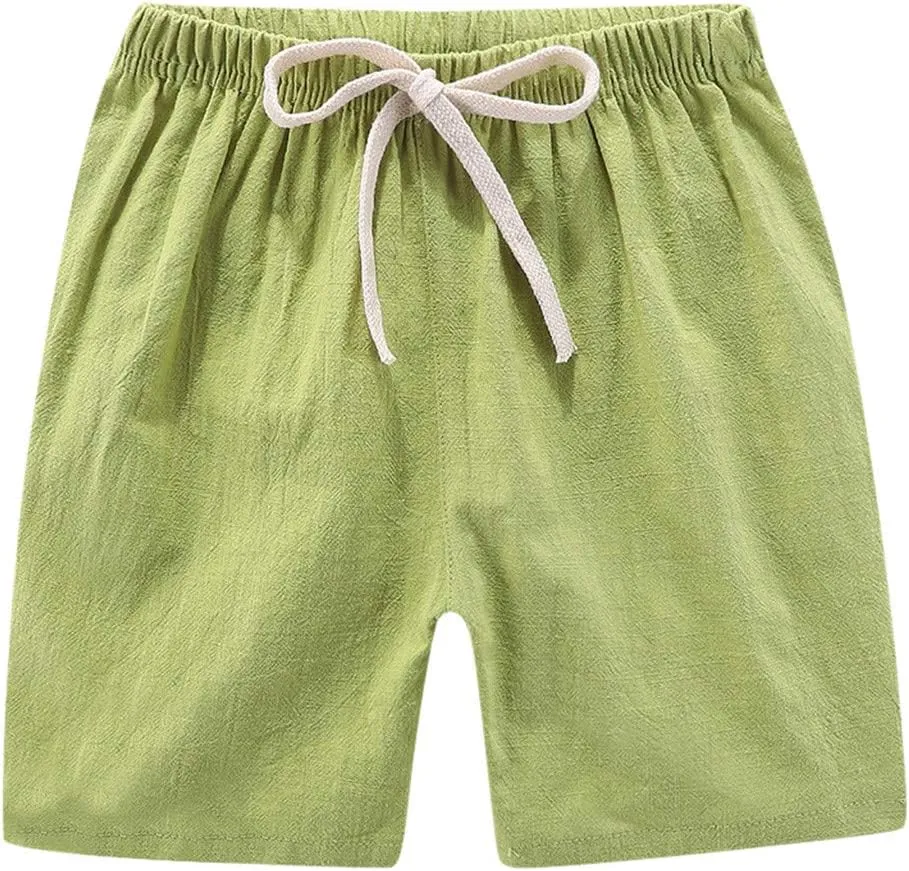 Boys Girls Cotton Linen Shorts Kids Quick-Dry Athletic Shorts Summer Pull on Breathable Lightweight Beach Pants