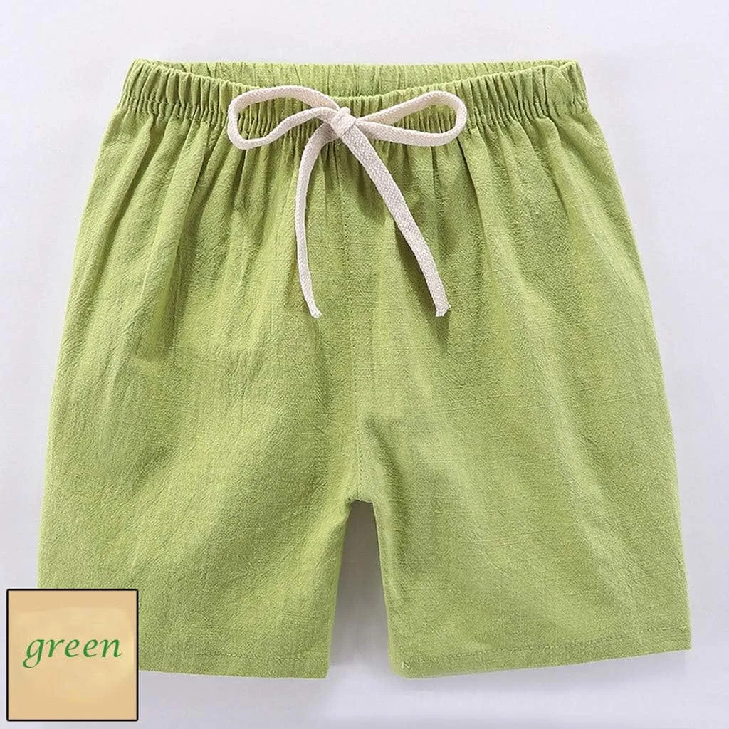 Boys Girls Cotton Linen Shorts Kids Quick-Dry Athletic Shorts Summer Pull on Breathable Lightweight Beach Pants