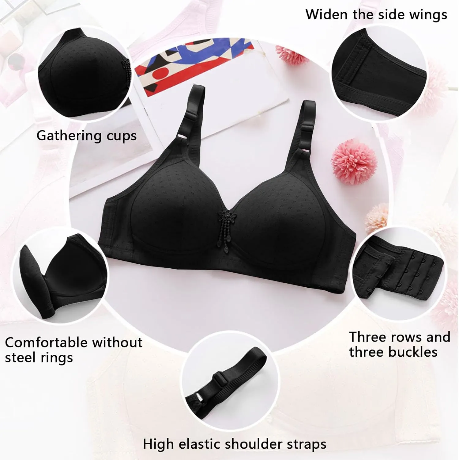 Bras for Women No Underwire Full Coverage Bra Comfortable Seamless Wireless Bras Adjustable Straps Everyday Bra