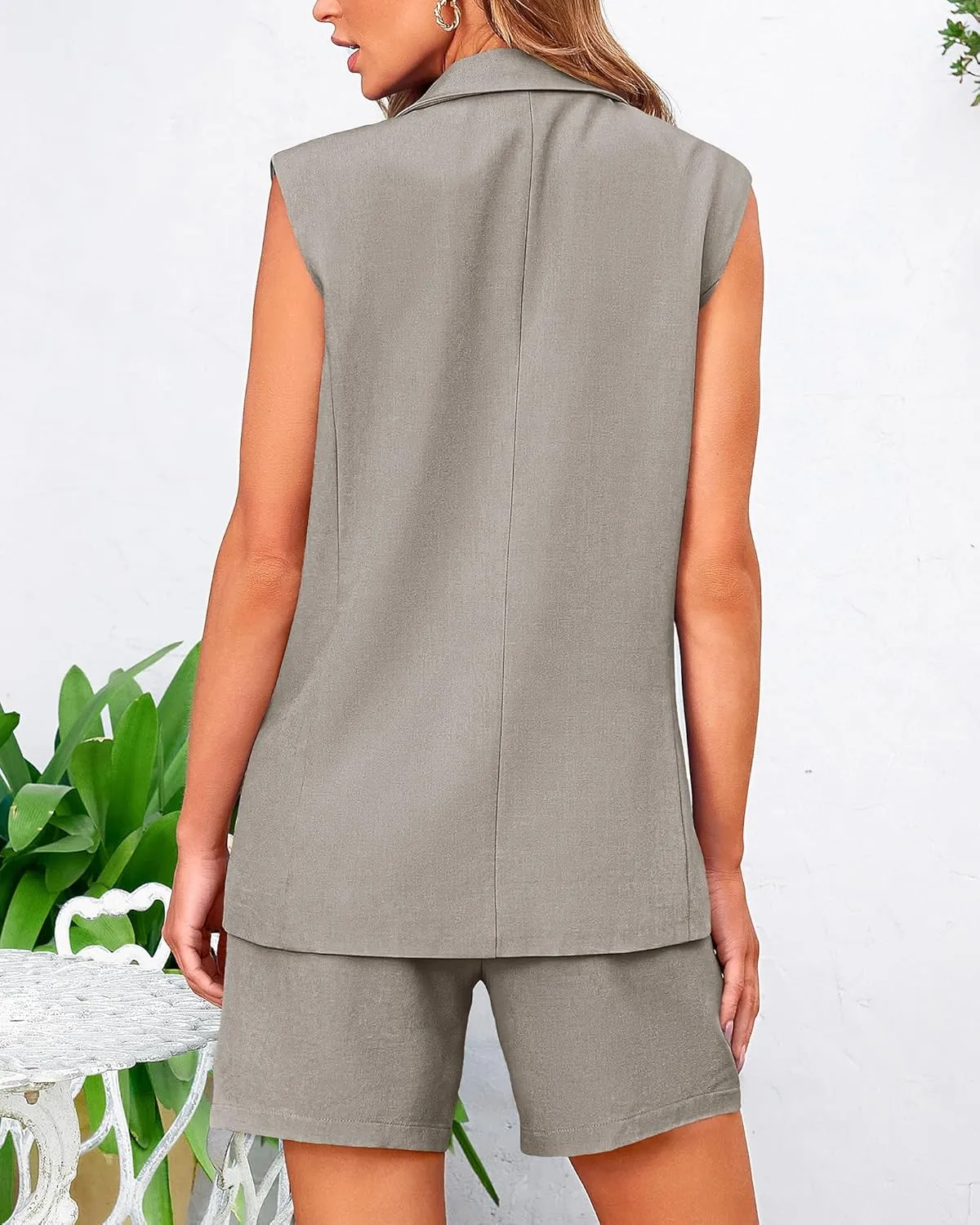 BTFBM Womens Blazer Vest Shorts Sets Lapel Neck Casual Sleeveless Button Down Office Summer 2 Piece Lounge Matching Sets