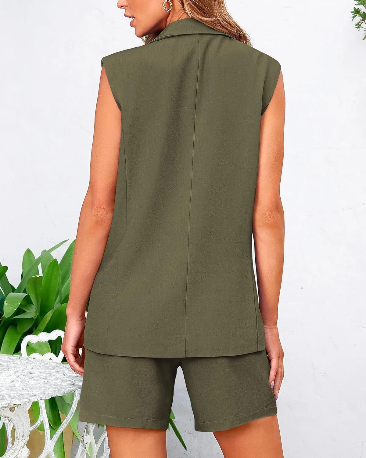 BTFBM Womens Blazer Vest Shorts Sets Lapel Neck Casual Sleeveless Button Down Office Summer 2 Piece Lounge Matching Sets
