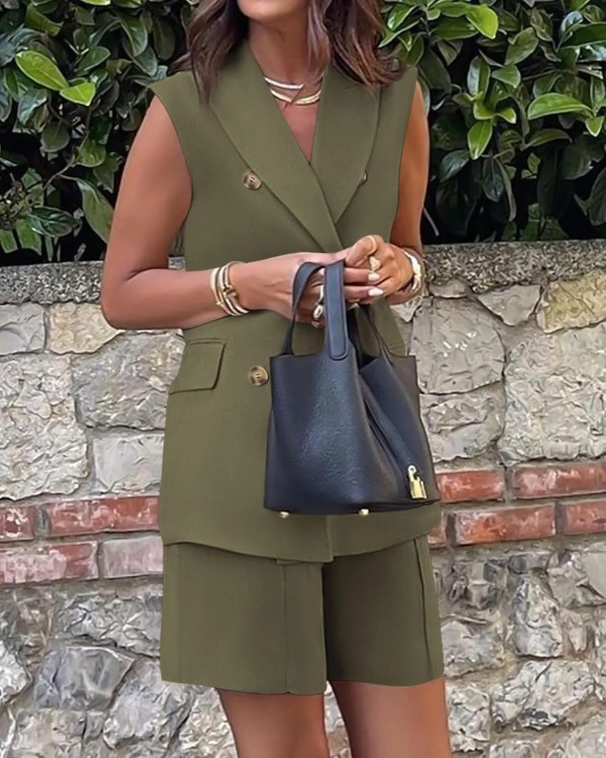 BTFBM Womens Blazer Vest Shorts Sets Lapel Neck Casual Sleeveless Button Down Office Summer 2 Piece Lounge Matching Sets