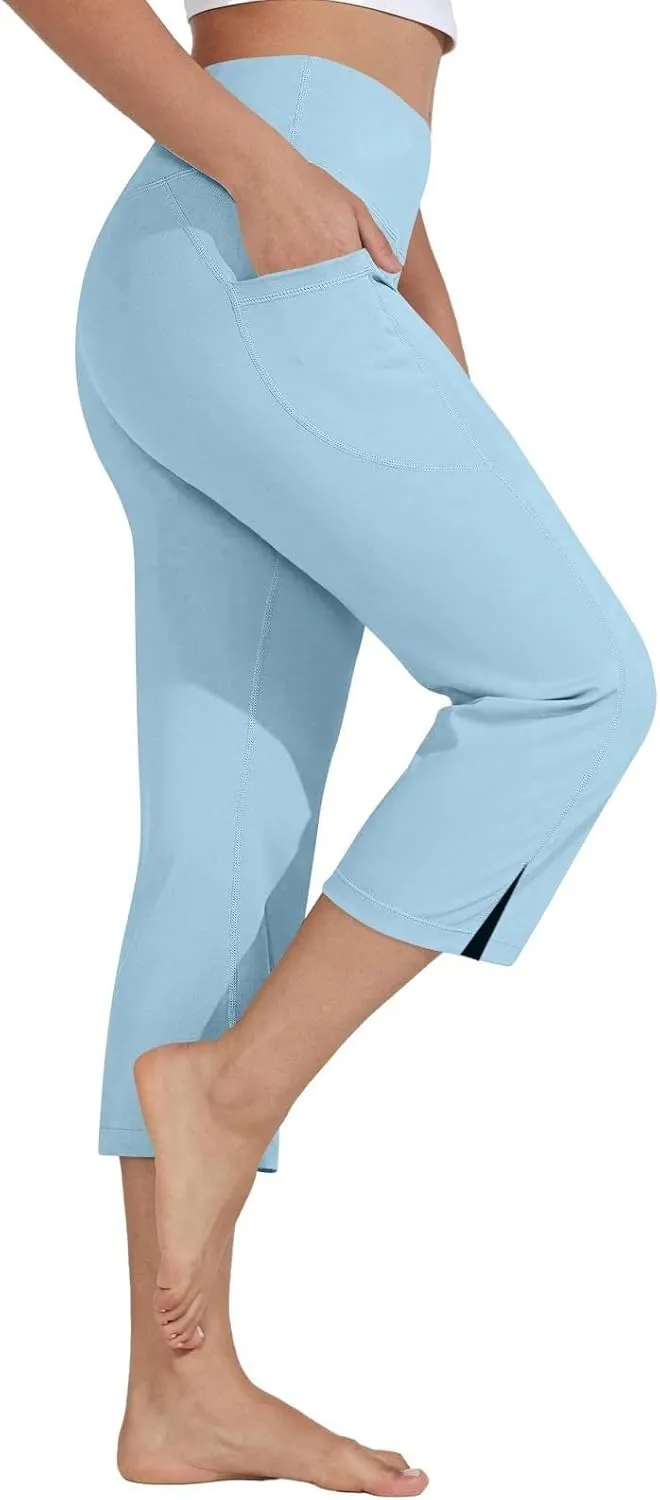 Capri Yoga Pants for Women Dressy Casual Soft High Waisted Tummy Control Wide Leggings Workout with Pockets