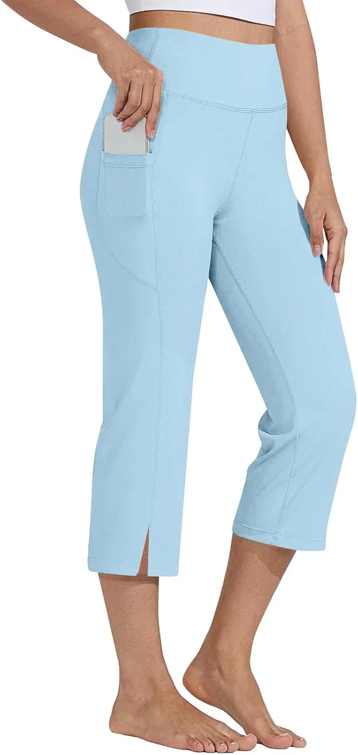 Capri Yoga Pants for Women Dressy Casual Soft High Waisted Tummy Control Wide Leggings Workout with Pockets