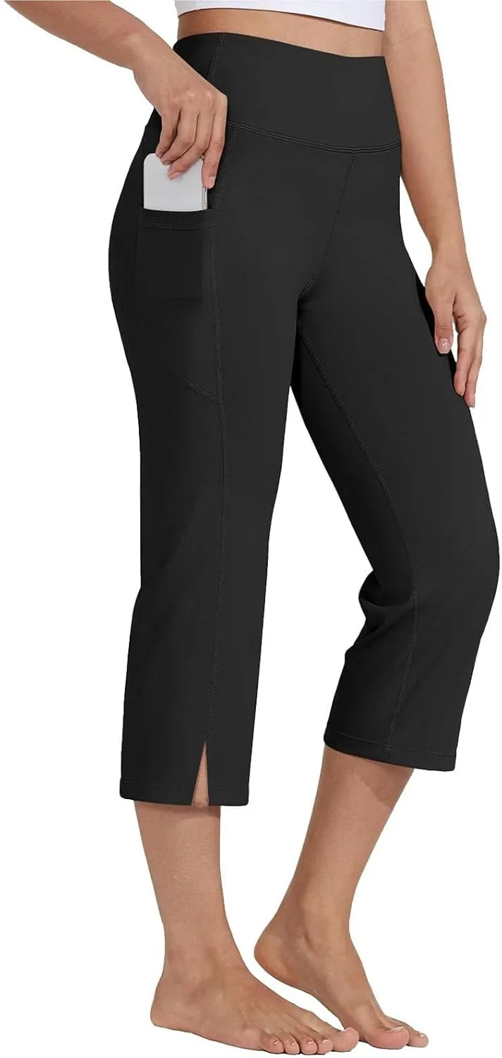 Capri Yoga Pants for Women Dressy Casual Soft High Waisted Tummy Control Wide Leggings Workout with Pockets