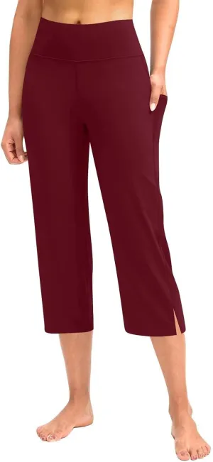 Capri Yoga Pants for Women Dressy Casual Soft High Waisted Tummy Control Wide Leggings Workout with Pockets