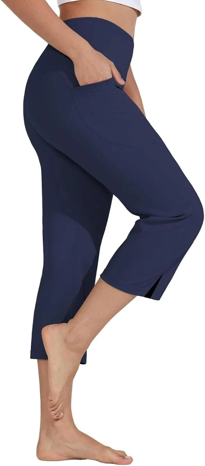 Capri Yoga Pants for Women Dressy Casual Soft High Waisted Tummy Control Wide Leggings Workout with Pockets