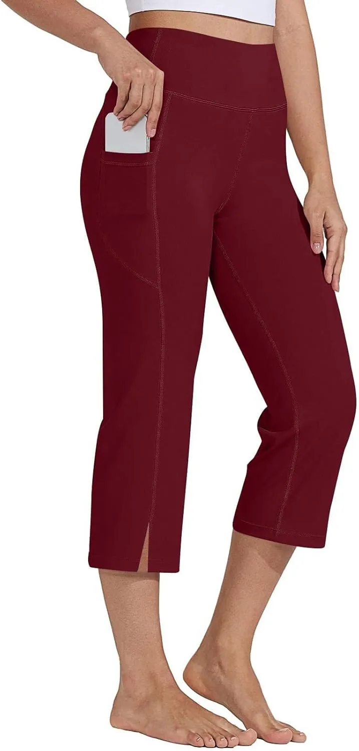 Capri Yoga Pants for Women Dressy Casual Soft High Waisted Tummy Control Wide Leggings Workout with Pockets