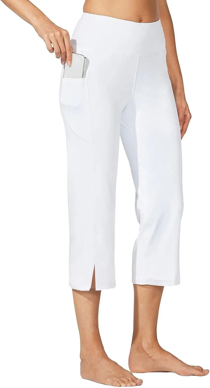Capri Yoga Pants for Women Dressy Casual Soft High Waisted Tummy Control Wide Leggings Workout with Pockets