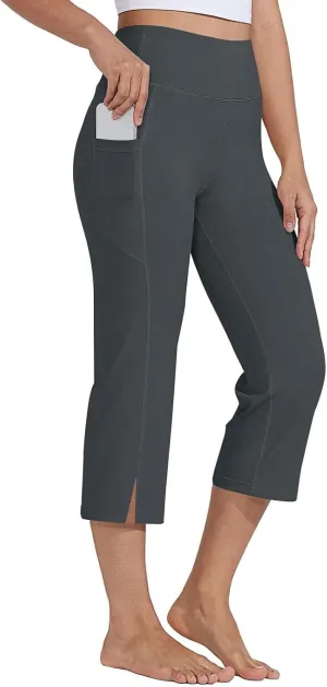 Capri Yoga Pants for Women Dressy Casual Soft High Waisted Tummy Control Wide Leggings Workout with Pockets