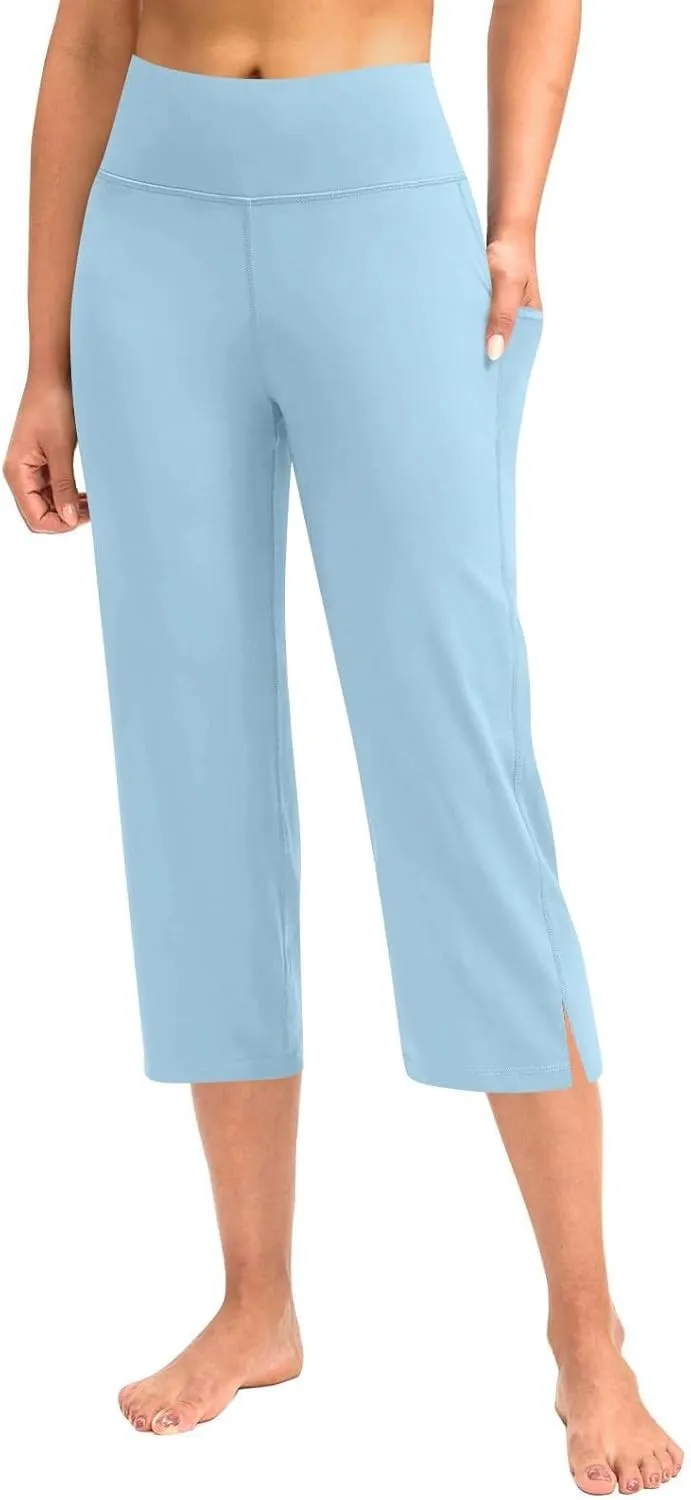 Capri Yoga Pants for Women Dressy Casual Soft High Waisted Tummy Control Wide Leggings Workout with Pockets