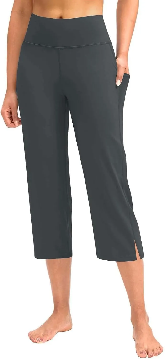 Capri Yoga Pants for Women Dressy Casual Soft High Waisted Tummy Control Wide Leggings Workout with Pockets