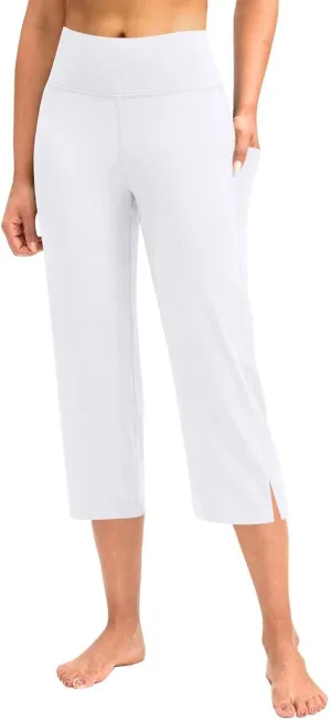 Capri Yoga Pants for Women Dressy Casual Soft High Waisted Tummy Control Wide Leggings Workout with Pockets