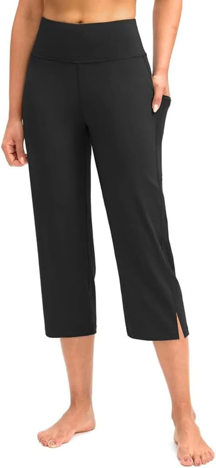 Capri Yoga Pants for Women Dressy Casual Soft High Waisted Tummy Control Wide Leggings Workout with Pockets
