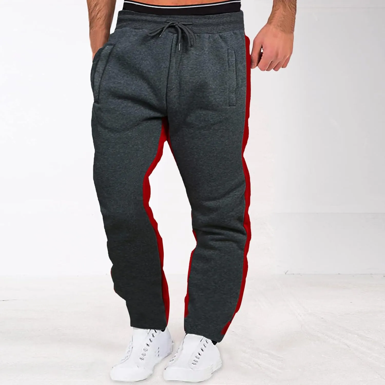 Cargo Pants for Men Relaxed Fit Men's Heavyweight Fleece Cargo Sweatpants Elastic Waist Baggy Workout Joggers Stretch