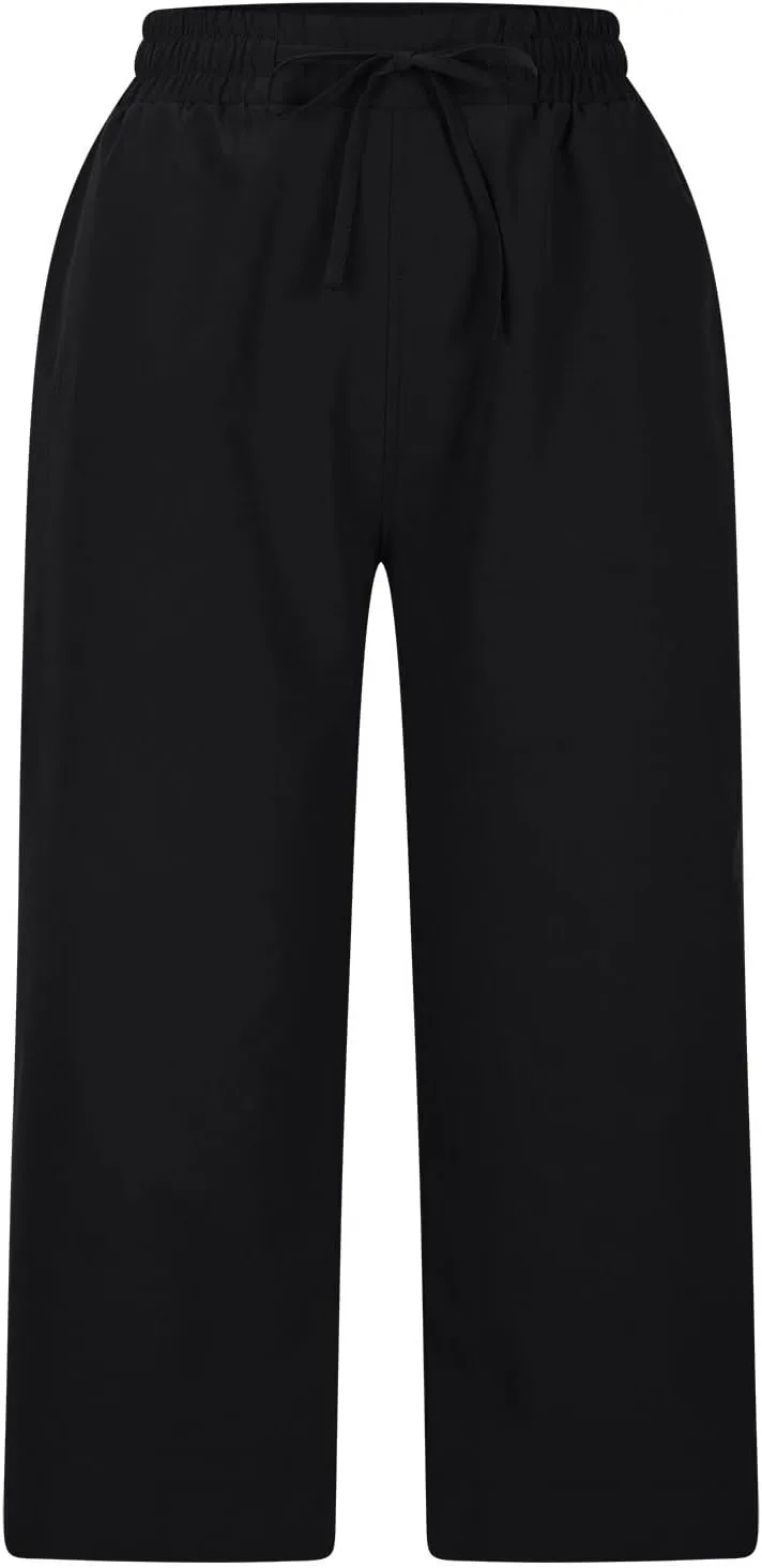 Casual Capri Pants for Women Summer Lightweight Drawstring Waist Lounge Pants with Pockets Split Hem Travel Capris