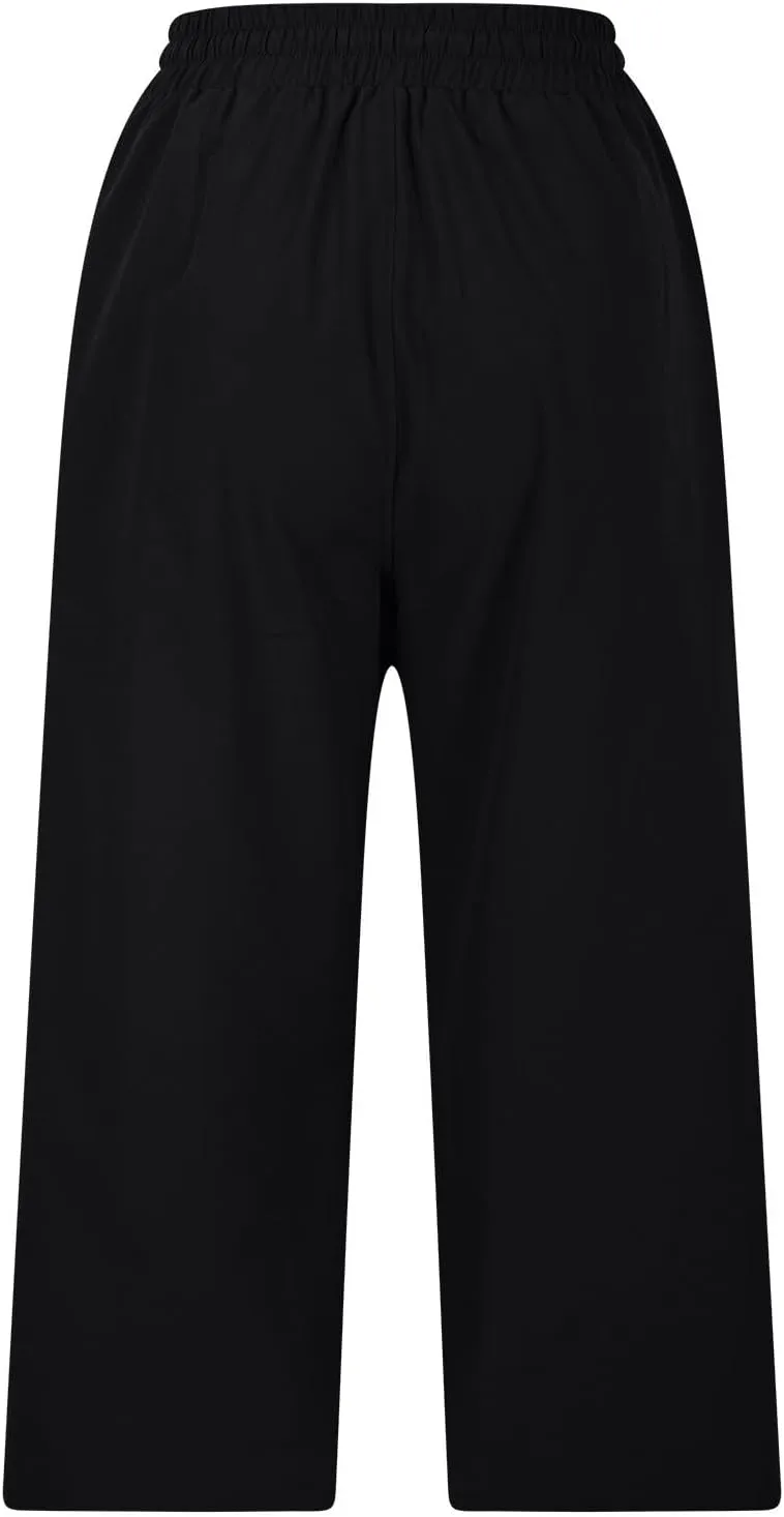 Casual Capri Pants for Women Summer Lightweight Drawstring Waist Lounge Pants with Pockets Split Hem Travel Capris
