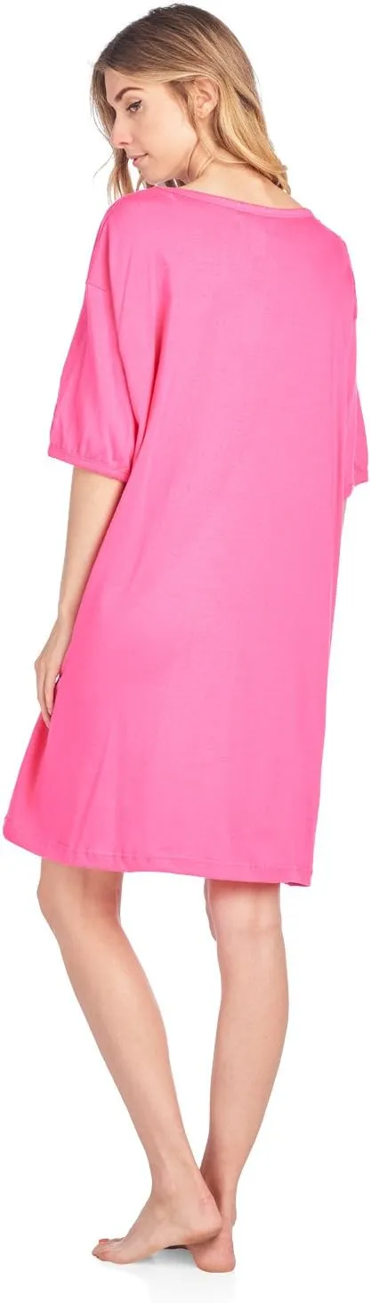 Casual Nights Short Sleeve Nightgowns for Women - Sleep Shirts Soft Cotton Blend Oversized One Size Dorm Night Shirts