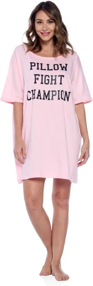 Casual Nights Short Sleeve Nightgowns for Women - Sleep Shirts Soft Cotton Blend Oversized One Size Dorm Night Shirts