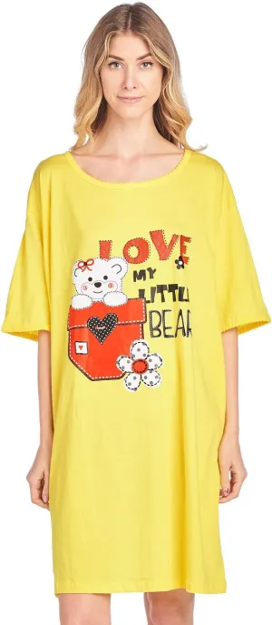 Casual Nights Short Sleeve Nightgowns for Women - Sleep Shirts Soft Cotton Blend Oversized One Size Dorm Night Shirts