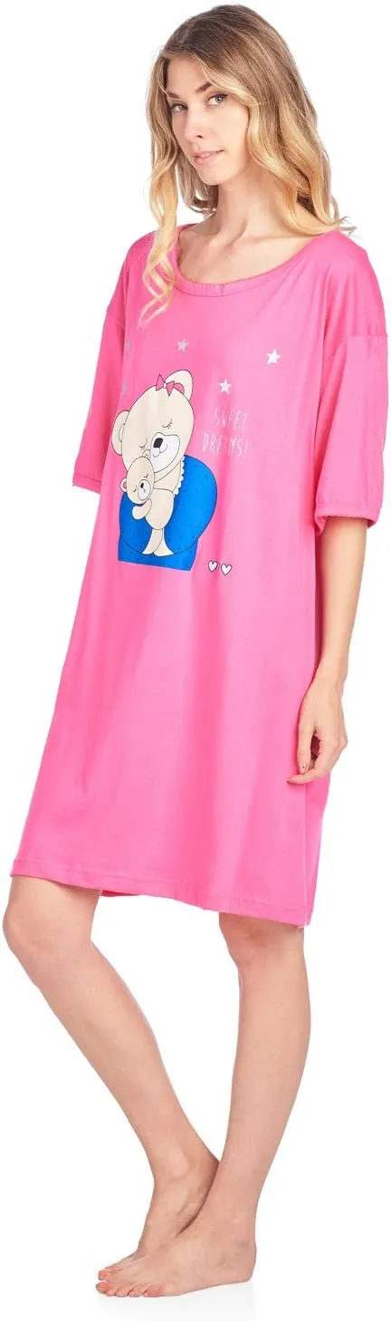Casual Nights Short Sleeve Nightgowns for Women - Sleep Shirts Soft Cotton Blend Oversized One Size Dorm Night Shirts