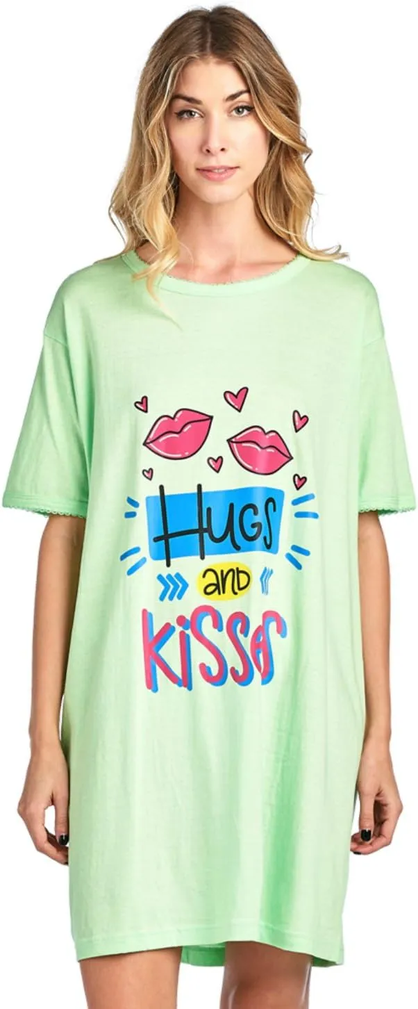 Casual Nights Short Sleeve Nightgowns for Women - Sleep Shirts Soft Cotton Blend Oversized One Size Dorm Night Shirts