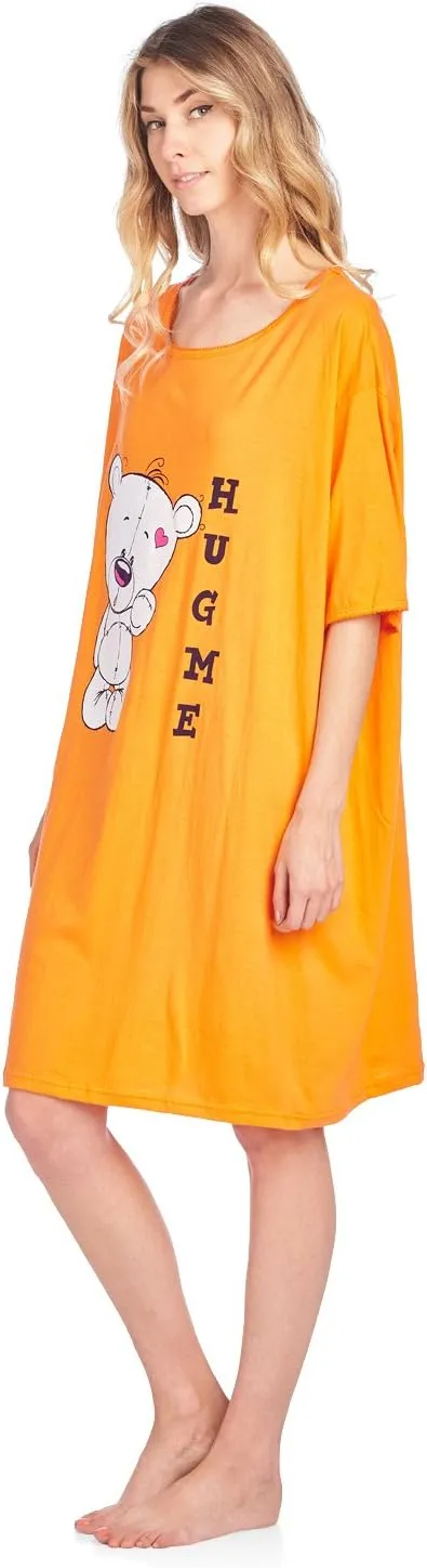 Casual Nights Short Sleeve Nightgowns for Women - Sleep Shirts Soft Cotton Blend Oversized One Size Dorm Night Shirts