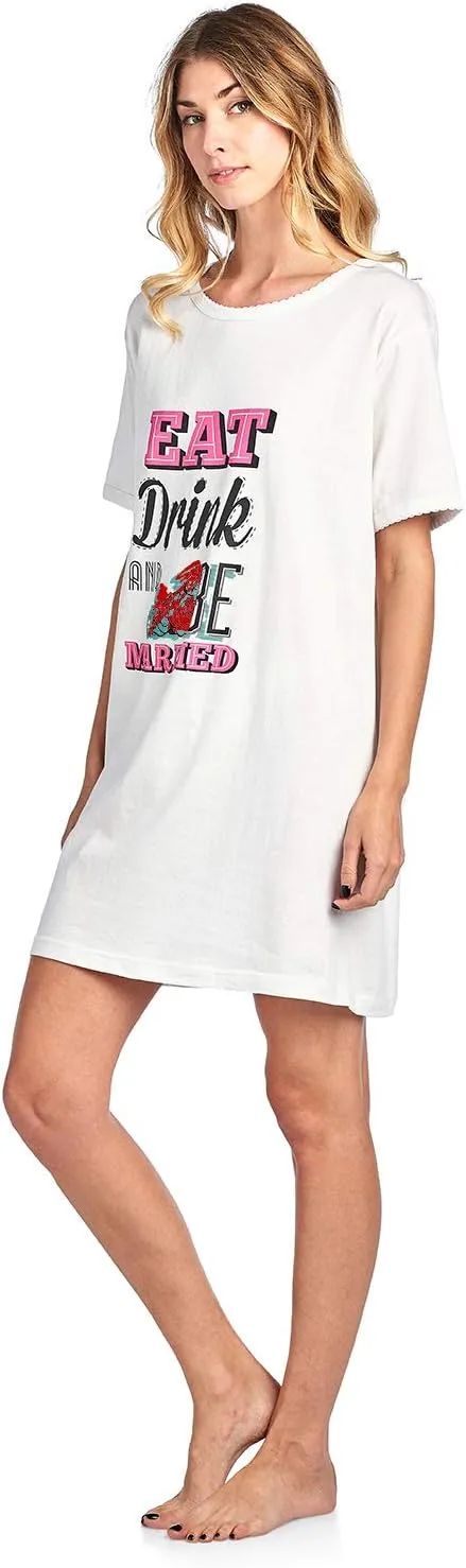 Casual Nights Short Sleeve Nightgowns for Women - Sleep Shirts Soft Cotton Blend Oversized One Size Dorm Night Shirts