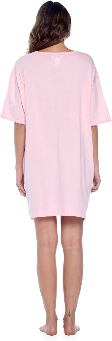 Casual Nights Short Sleeve Nightgowns for Women - Sleep Shirts Soft Cotton Blend Oversized One Size Dorm Night Shirts