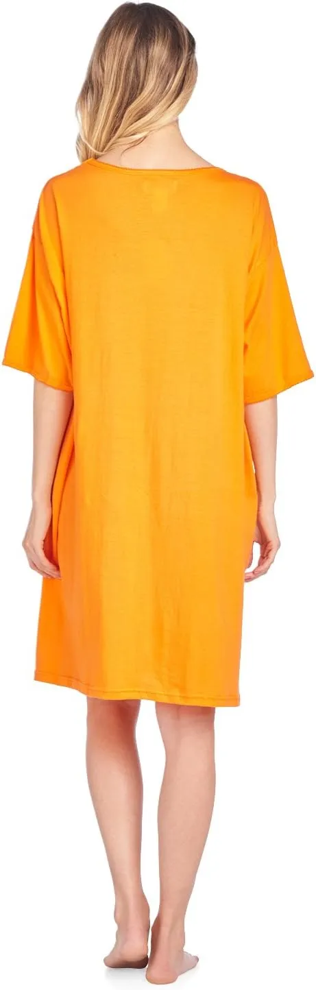 Casual Nights Short Sleeve Nightgowns for Women - Sleep Shirts Soft Cotton Blend Oversized One Size Dorm Night Shirts