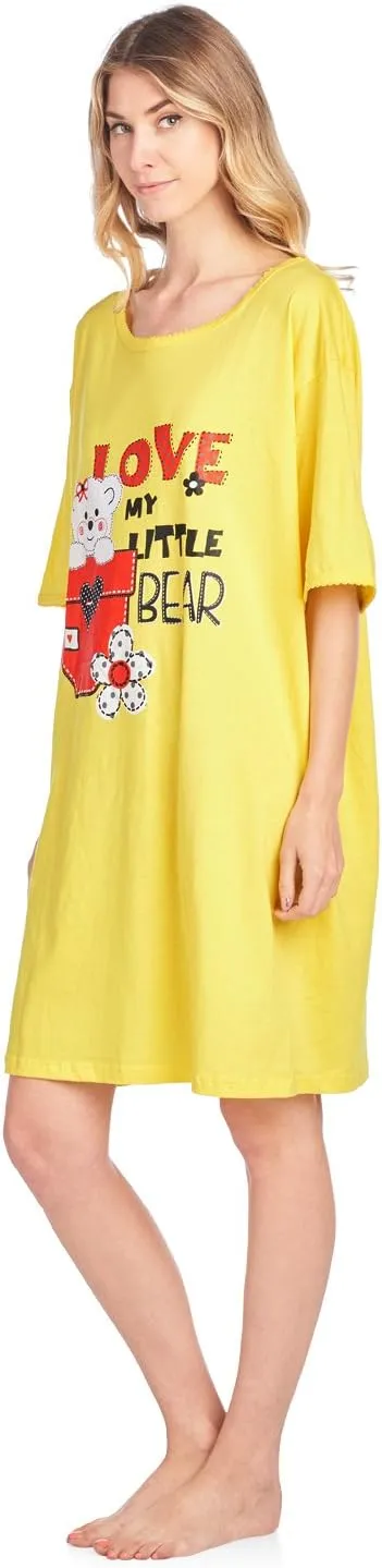 Casual Nights Short Sleeve Nightgowns for Women - Sleep Shirts Soft Cotton Blend Oversized One Size Dorm Night Shirts