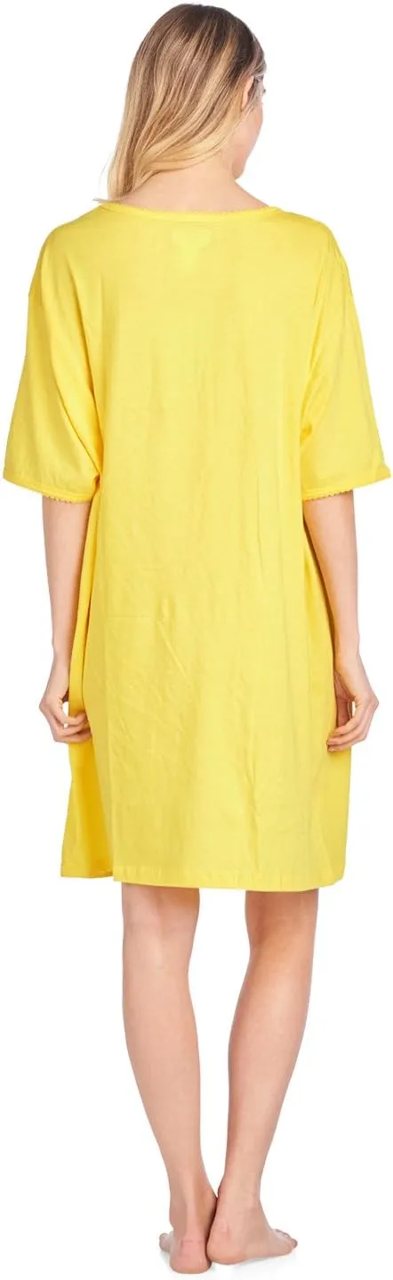 Casual Nights Short Sleeve Nightgowns for Women - Sleep Shirts Soft Cotton Blend Oversized One Size Dorm Night Shirts