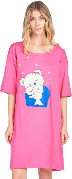 Casual Nights Short Sleeve Nightgowns for Women - Sleep Shirts Soft Cotton Blend Oversized One Size Dorm Night Shirts