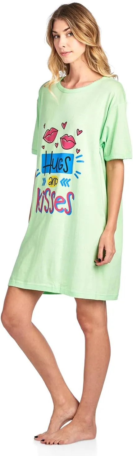 Casual Nights Short Sleeve Nightgowns for Women - Sleep Shirts Soft Cotton Blend Oversized One Size Dorm Night Shirts