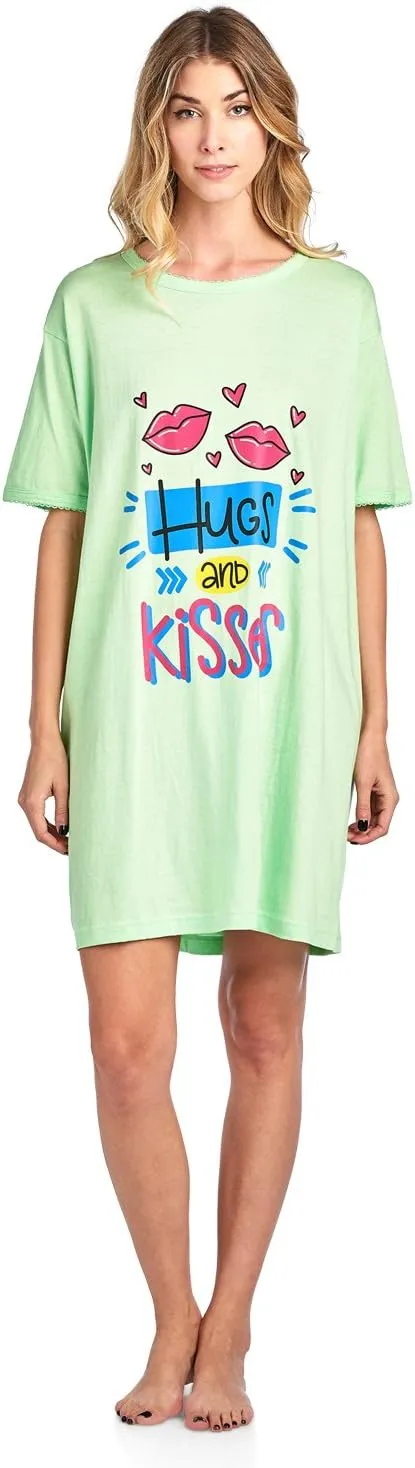 Casual Nights Short Sleeve Nightgowns for Women - Sleep Shirts Soft Cotton Blend Oversized One Size Dorm Night Shirts