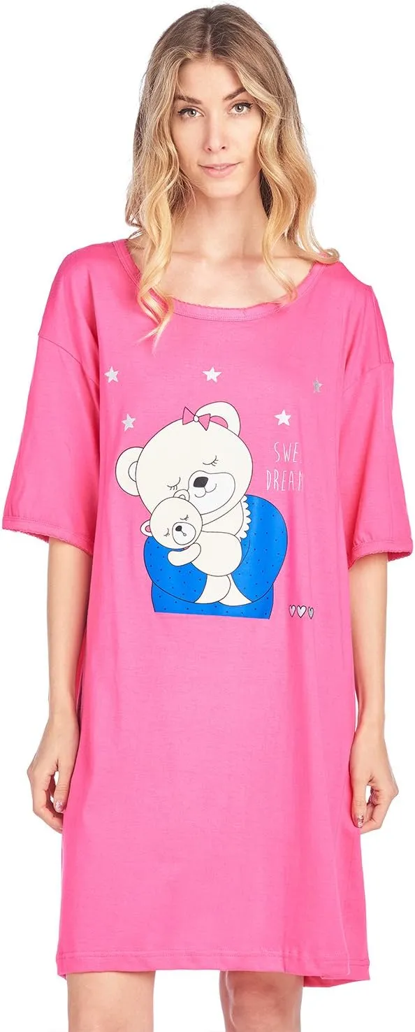Casual Nights Short Sleeve Nightgowns for Women - Sleep Shirts Soft Cotton Blend Oversized One Size Dorm Night Shirts