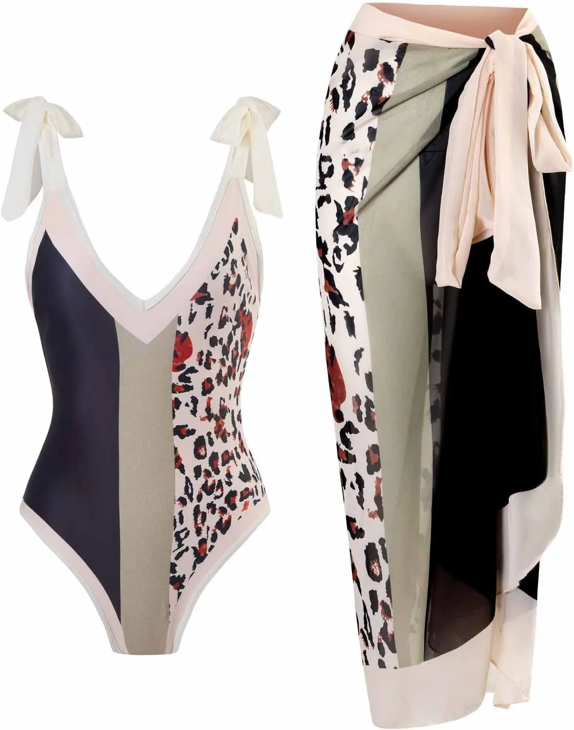 Cbcbtwo Swim Suits for Women 2025 Bathing Suit with Maxi Wrap Skirts 2 PC Floral Print Swimsuit Tummy Control One-Pieces Sets