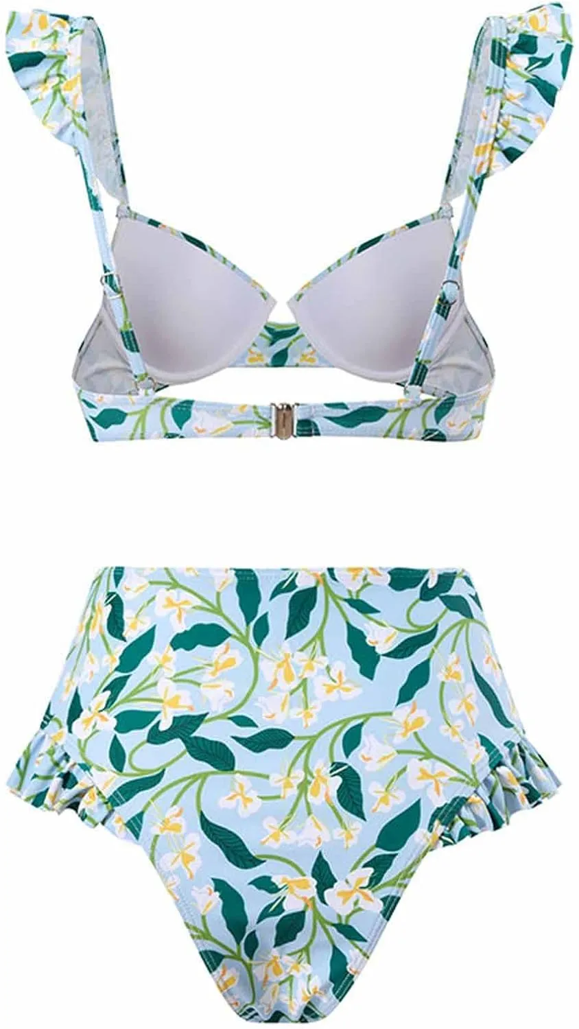 Cbcbtwo Swim Suits for Women 2025 Bathing Suit with Maxi Wrap Skirts 2 PC Floral Print Swimsuit Tummy Control One-Pieces Sets