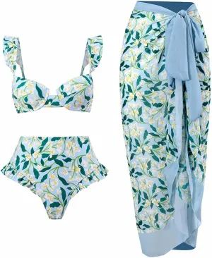 Cbcbtwo Swim Suits for Women 2025 Bathing Suit with Maxi Wrap Skirts 2 PC Floral Print Swimsuit Tummy Control One-Pieces Sets